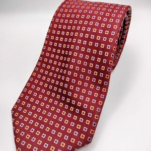 Tom James Silk Necktie Tie Elegant Red Geometric Square Patterned Fl Tall Man